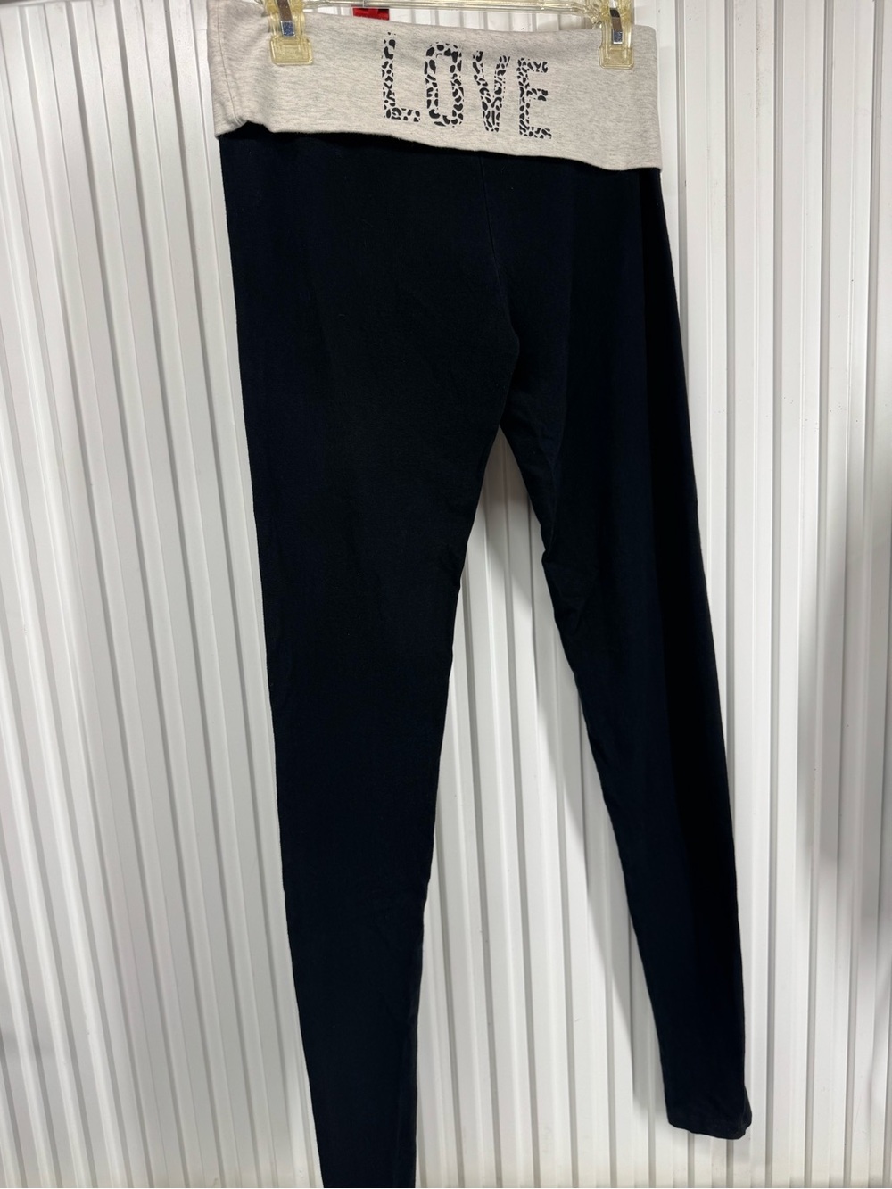 Victorias Secret foldover LOVE Waistband Black Leggings Size Small